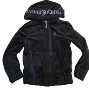 Juicy Couture Girls' Plush Velour zipper Hoodie Sweatshirt Black/studs Sz M 8-10